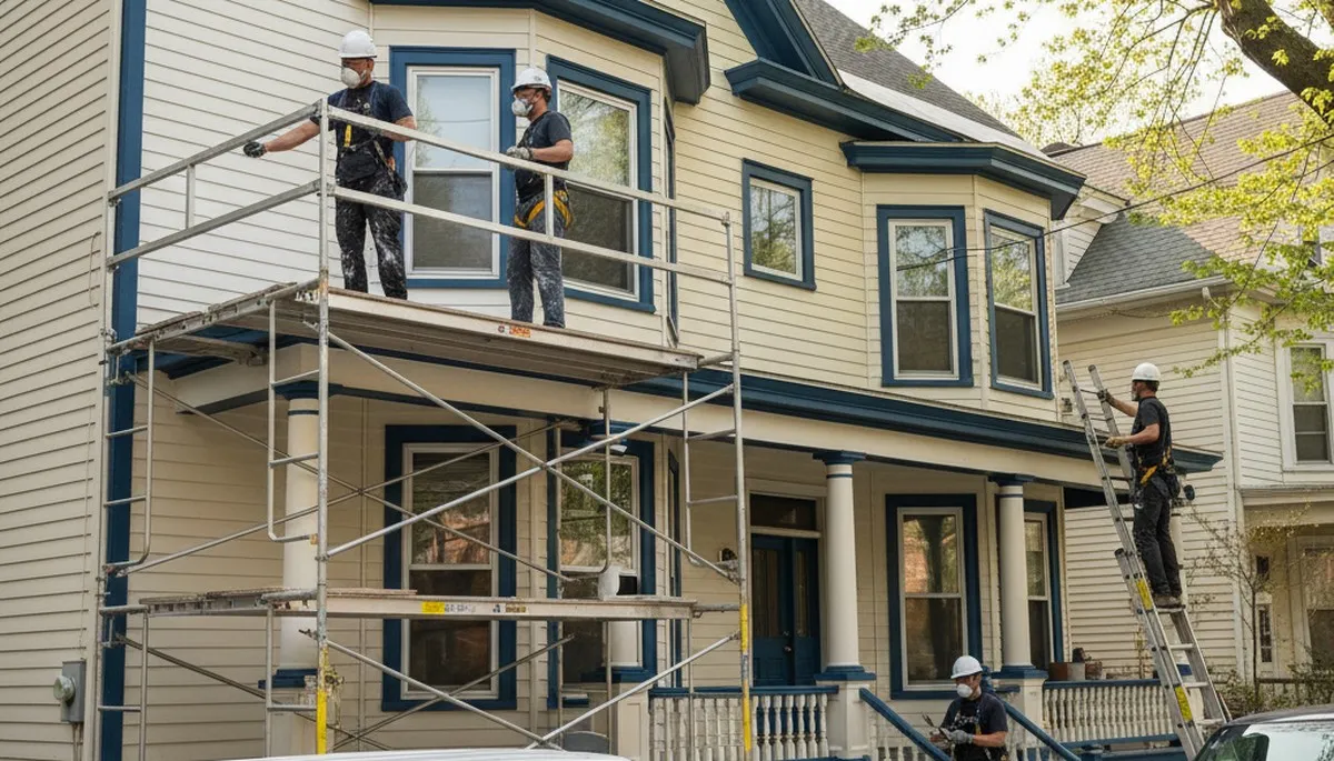 Professional painters in Newton, MA completing a house painting project