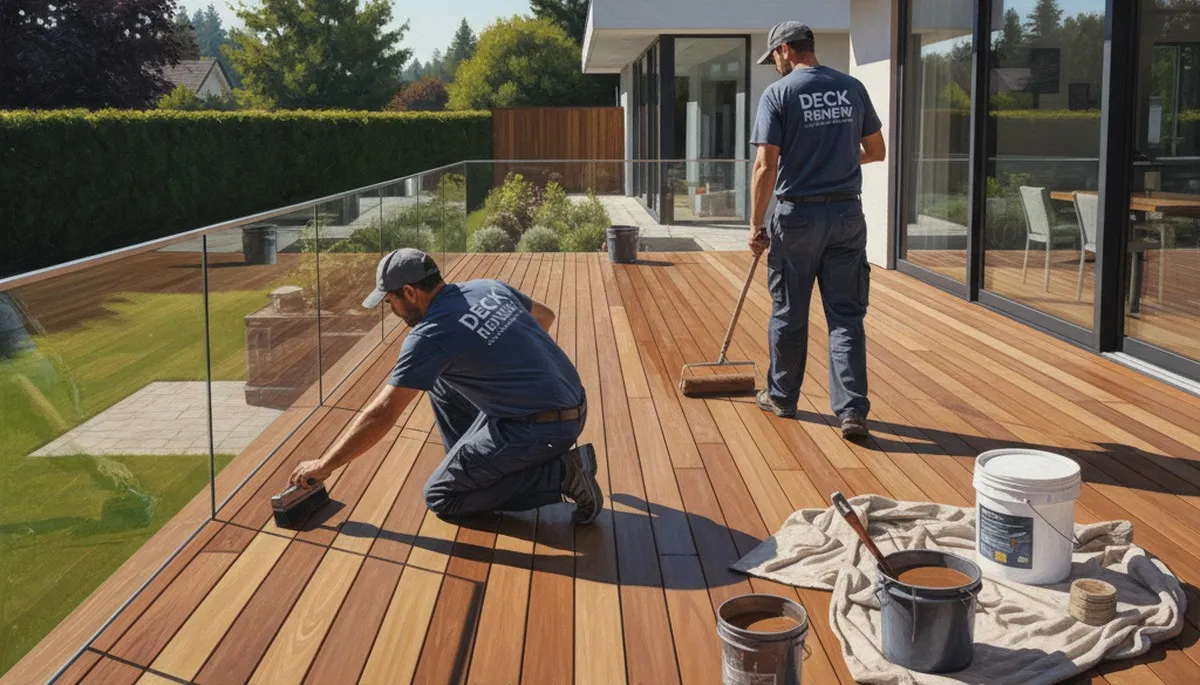 Newton, MA deck painting service protecting wood decks from moisture and sun damage